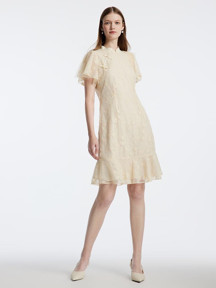 Lace Embroidered Cheongsam Midi Dress GOELIA