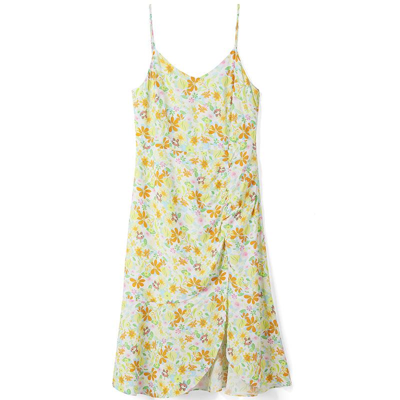 Lovely Printed Shirring Slip Dress GOELIA