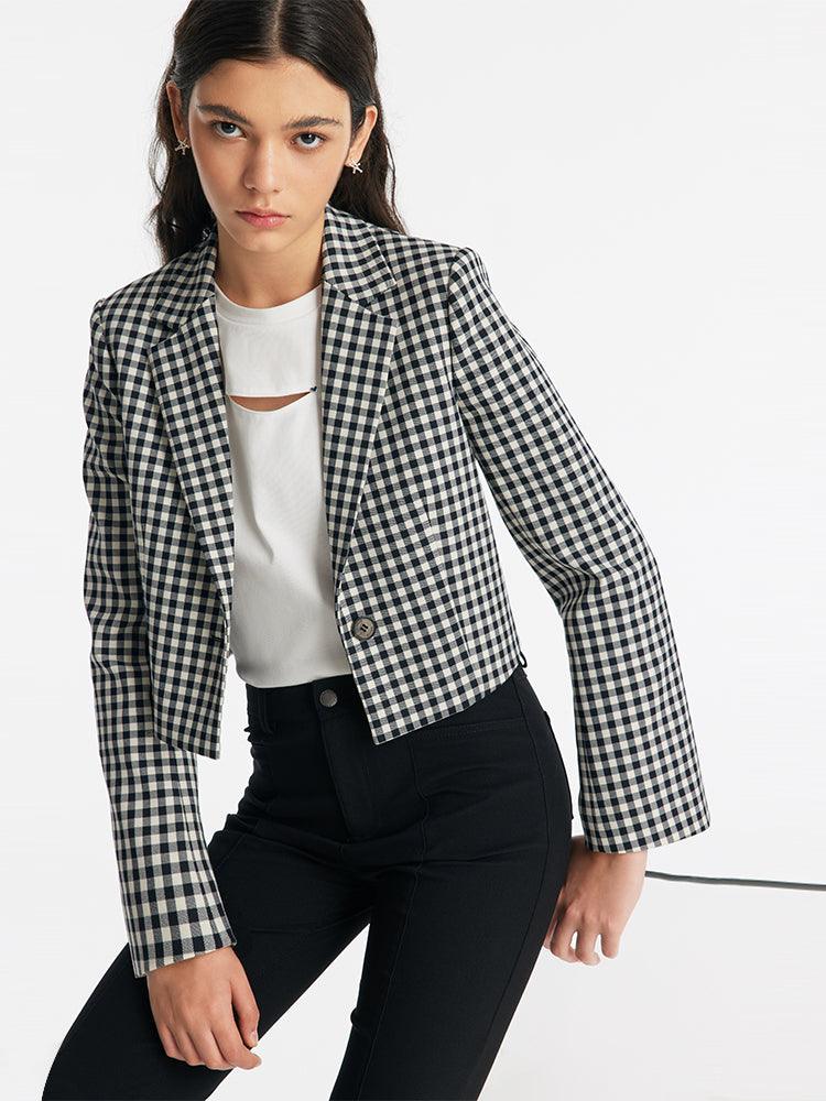 Black And White Checkered Short Suit Jacket GOELIA