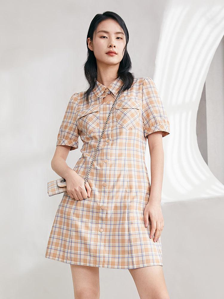 Waisted plaid dress（with chain bag） GOELIA