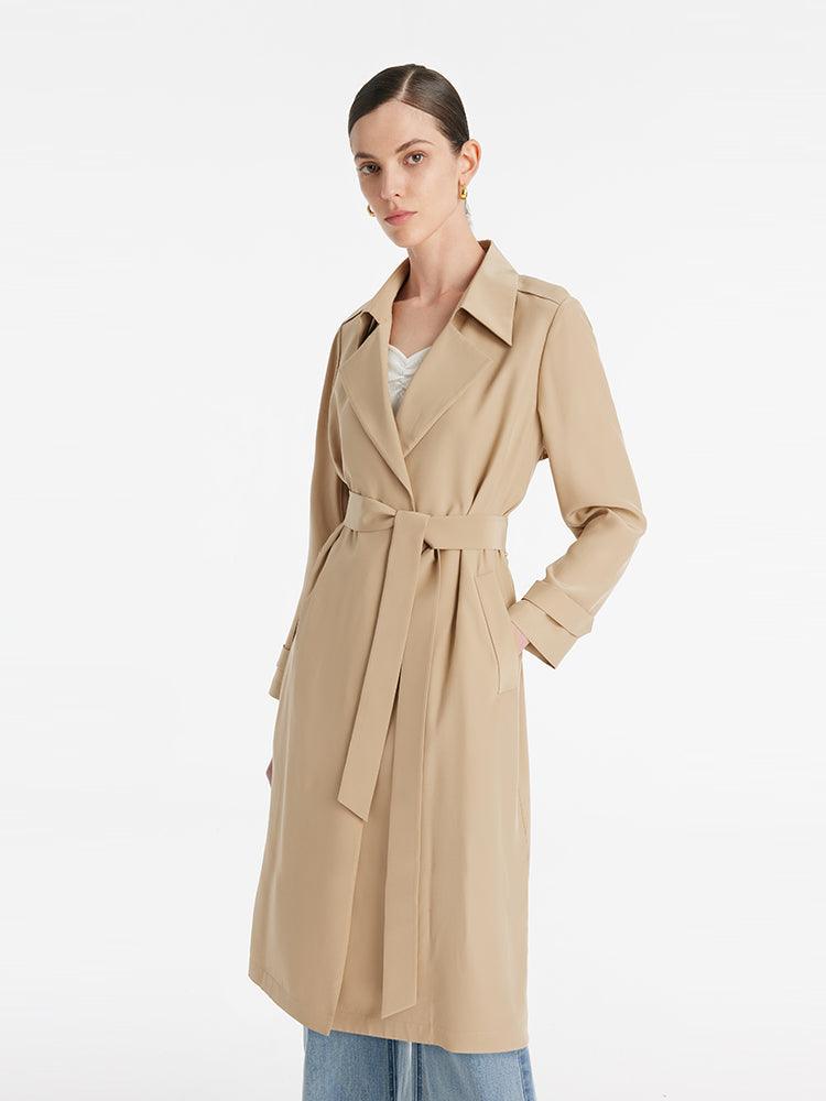 22 Momme Mulberry Silk Wrapped Women Trench Coat With Belt GOELIA