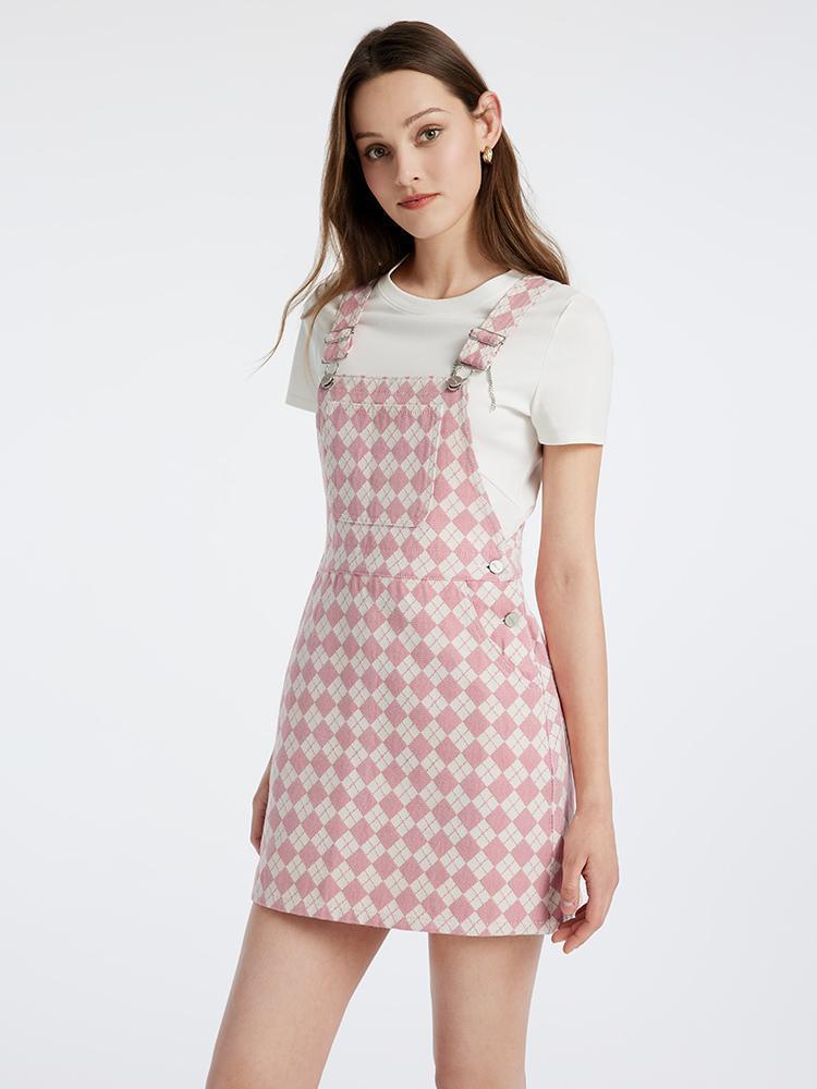 Pink Jacquard Denim Pinafore Dress GOELIA