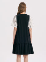 A-Shape Patchwork Puff Sleeve Dresses GOELIA