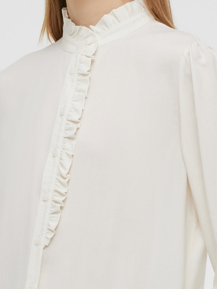 Ruffle Stand Collared Women Shirt GOELIA