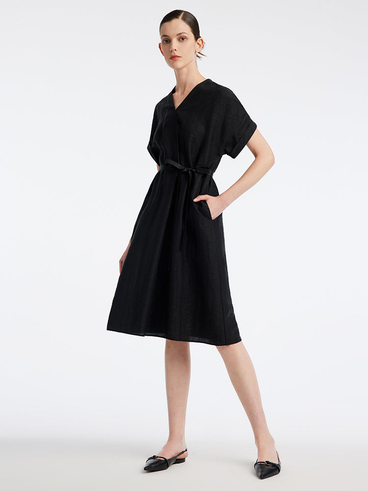 Xiangyun Silk Black V-Neck Dress GOELIA