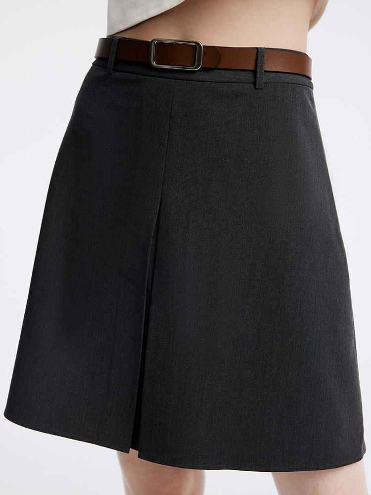 Reversible Pleated Mini Skirt With Leather Belt GOELIA