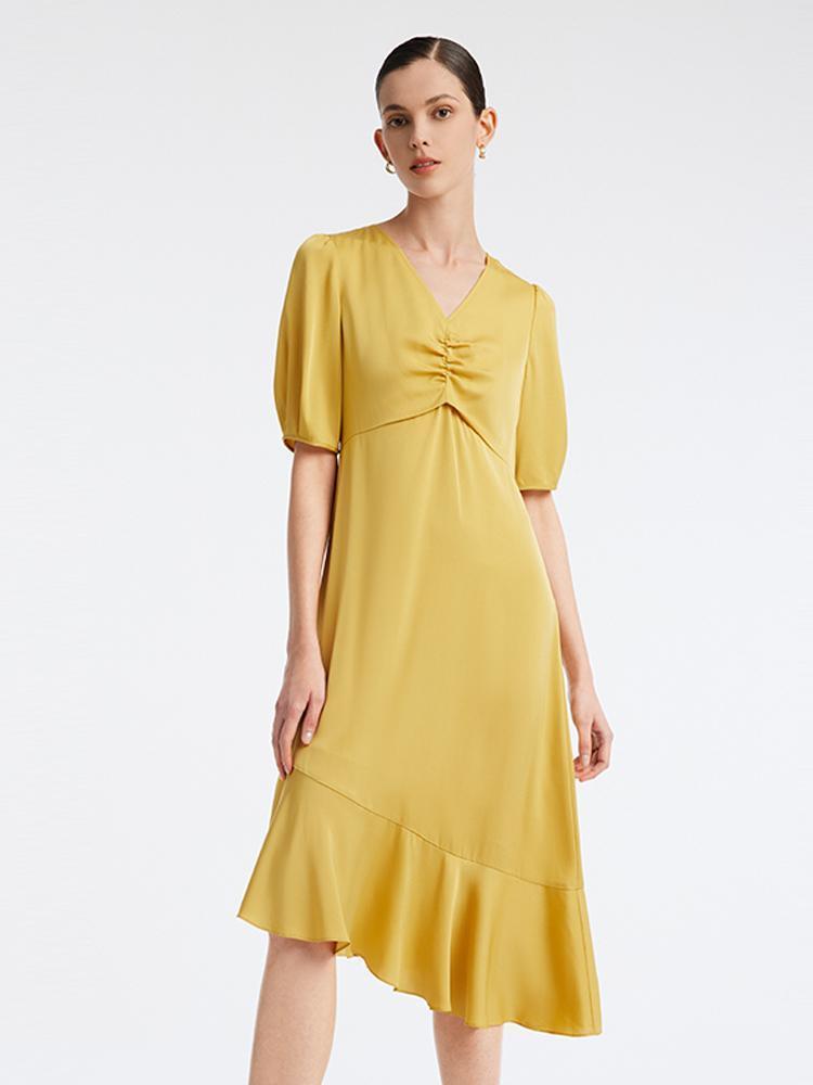 22 Momme Silk Puff Sleeve Dress GOELIA