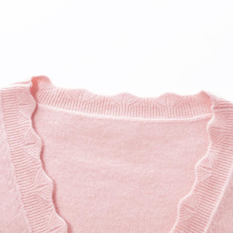 Pink Wool Knit Wavy Front Closure Lady Cardigan GOELIA