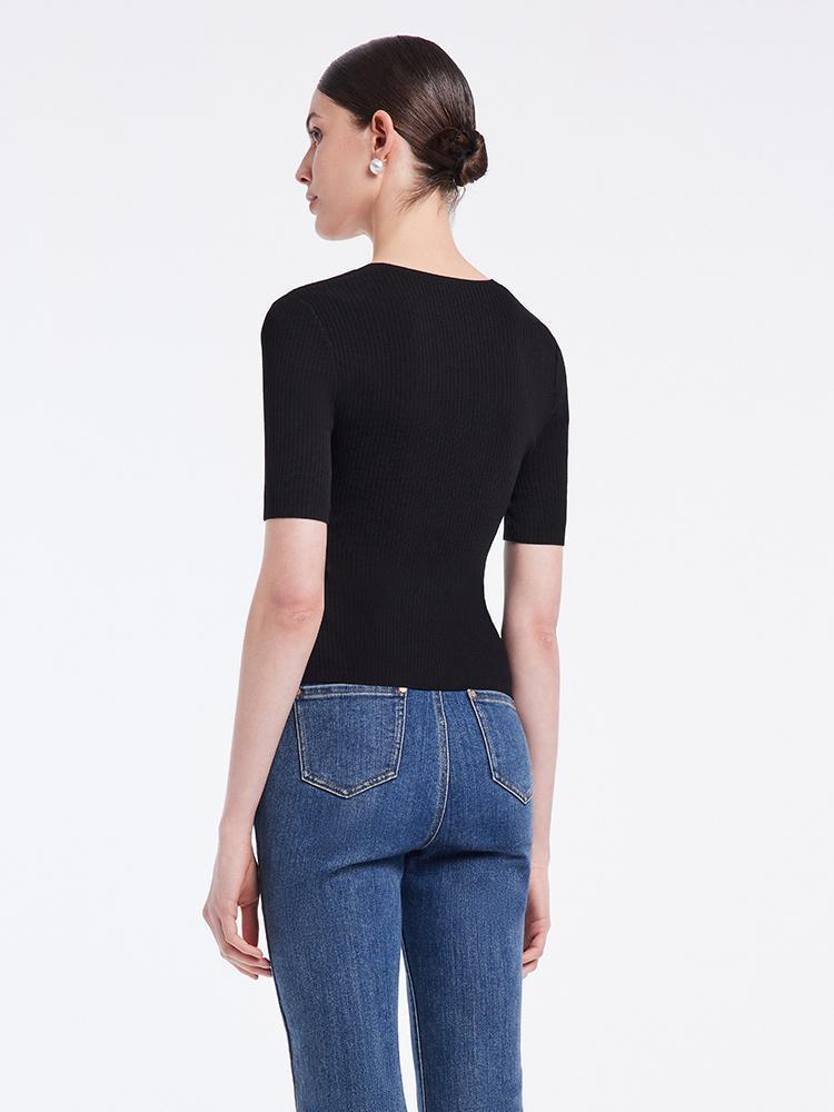 Black V-neck Slim Knitted Top GOELIA