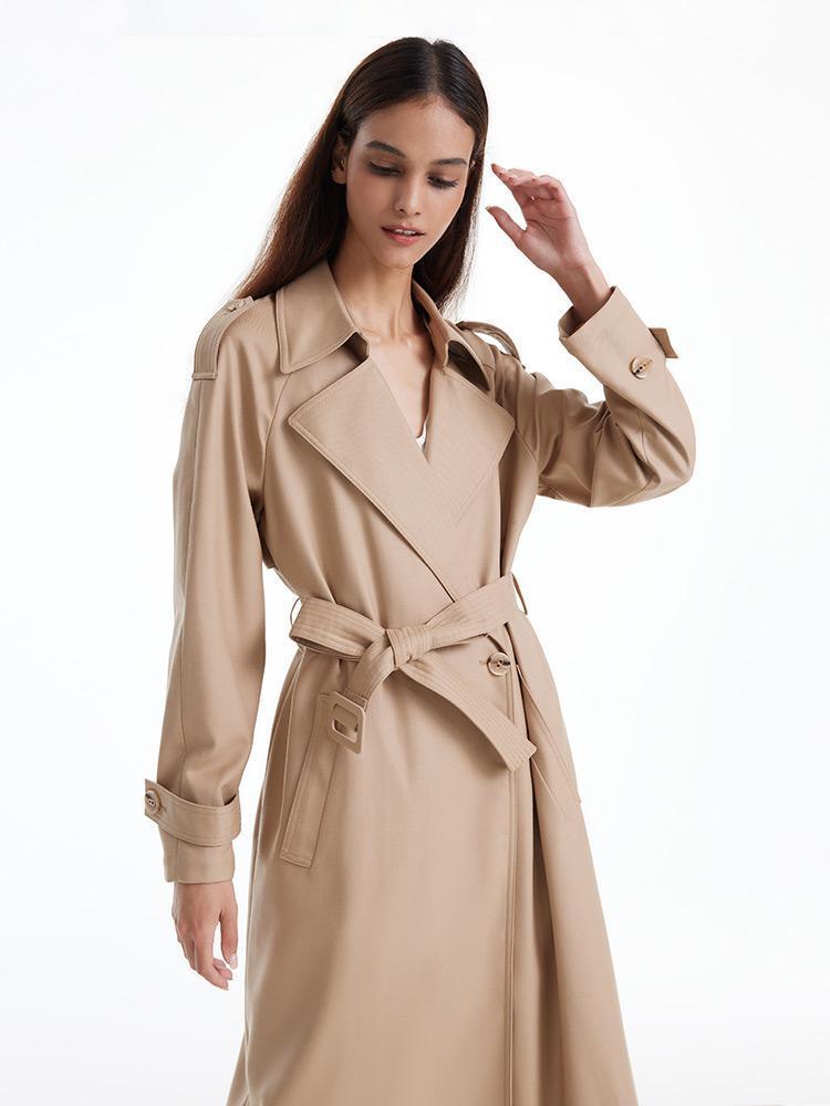 Worsted Wool Trench Double-Breasted Coat GOELIA