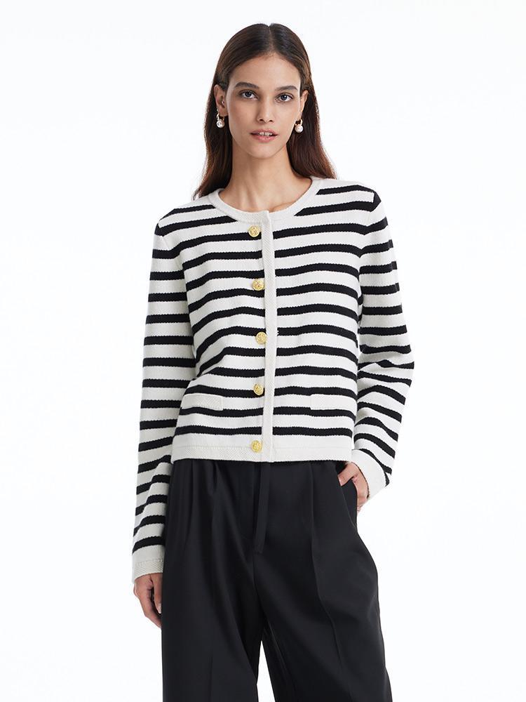 Button Up Wool Striped Cardigan GOELIA