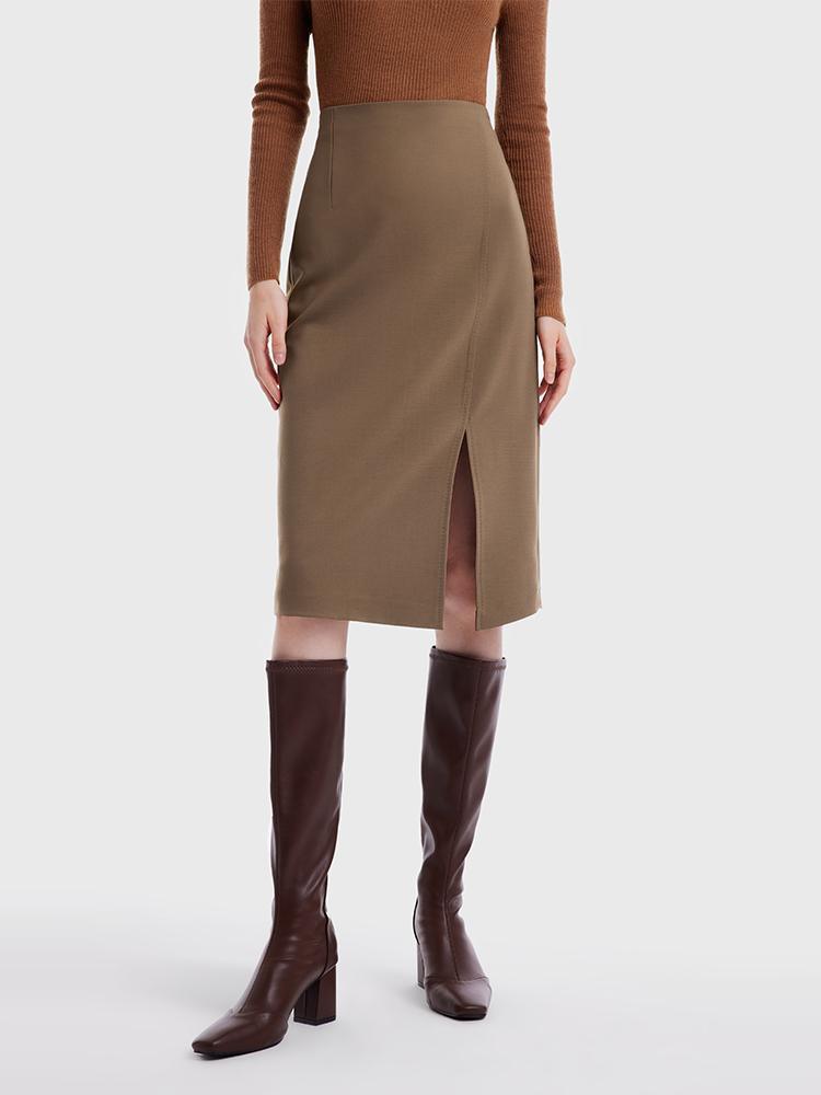 Double Worsted Woolen Slit Skirt GOELIA