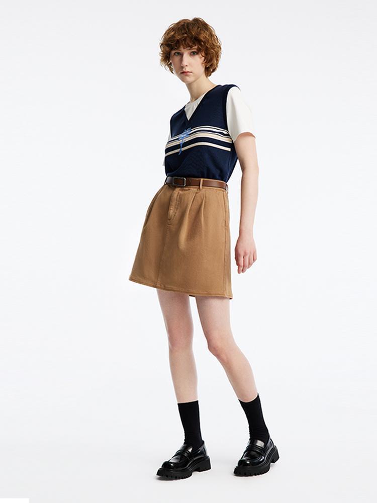 Camel A-Line Mini Skirt With Belt GOELIA