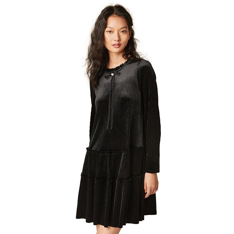 Velvet Pressed Pleated Dress GOELIA