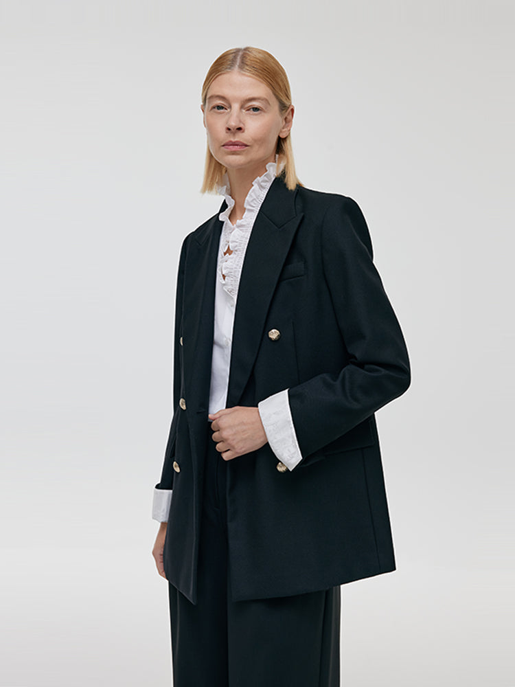 Worsted Wool Double-Breasted Women Blazer GOELIA