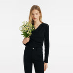 Crossover Gathered Waist Women Knit Top GOELIA