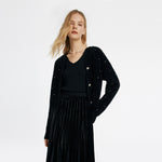 Black V-Neck Rhinestone Knitted Women Cardigan GOELIA