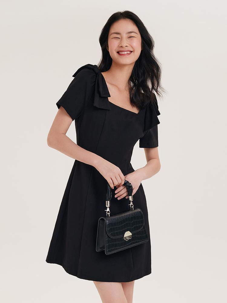 Shoulder Bowknot Square Neck Dress GOELIA