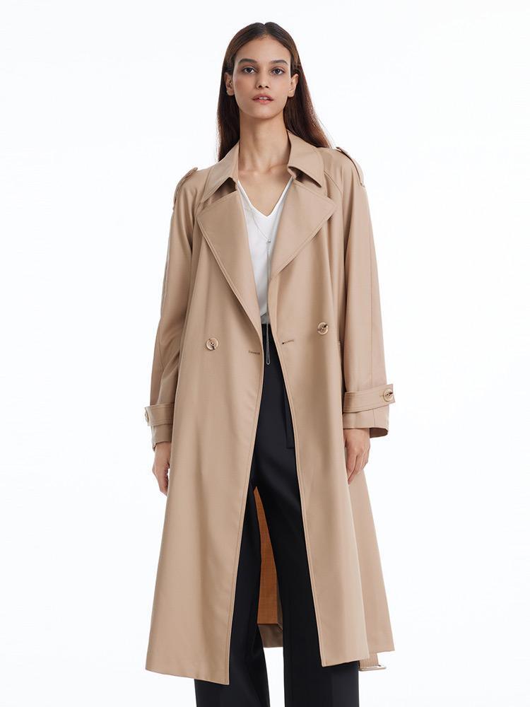 Worsted Wool Trench Double-Breasted Coat GOELIA