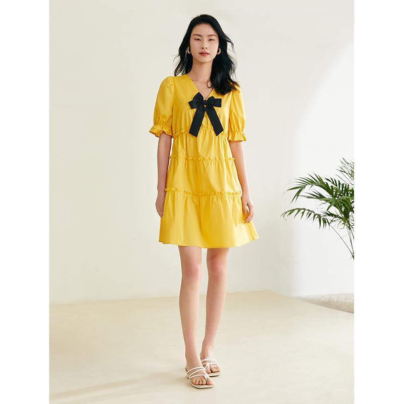 Ice Cool V-Neck Bowknot Dress GOELIA