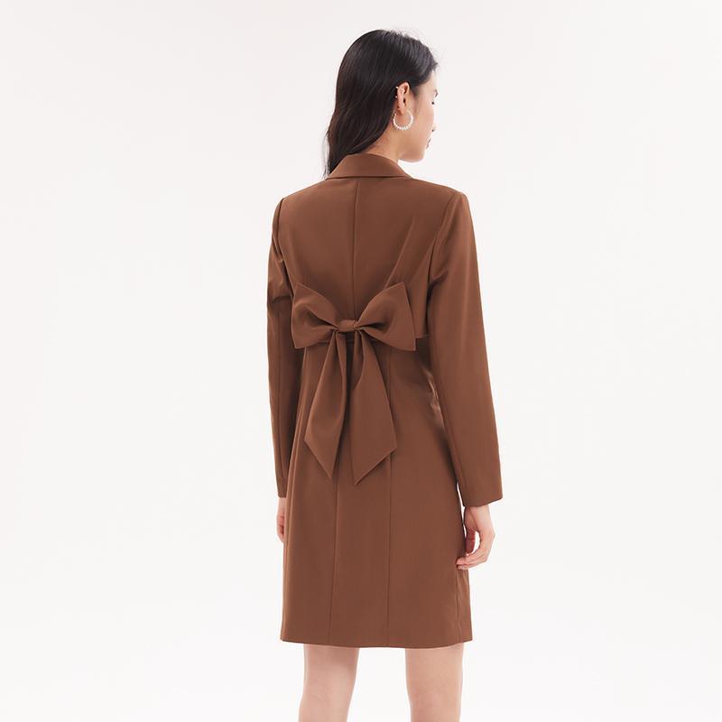 Detachable Bowknot Blazer And Midi Work Dress Two-Piece Suit GOELIA