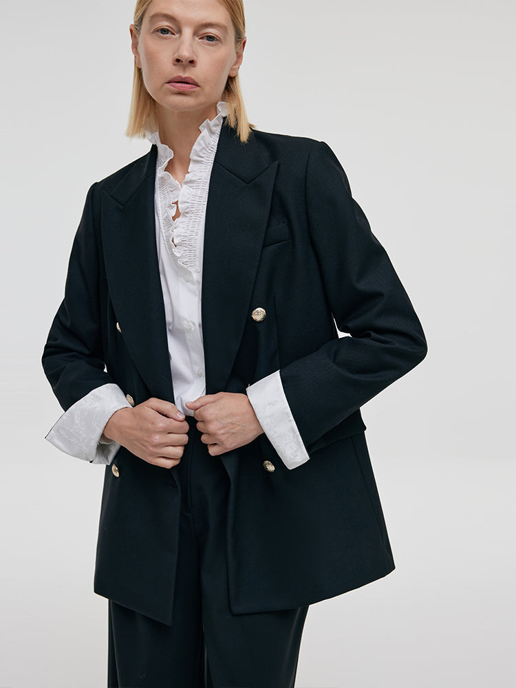 Worsted Wool Double-Breasted Women Blazer GOELIA