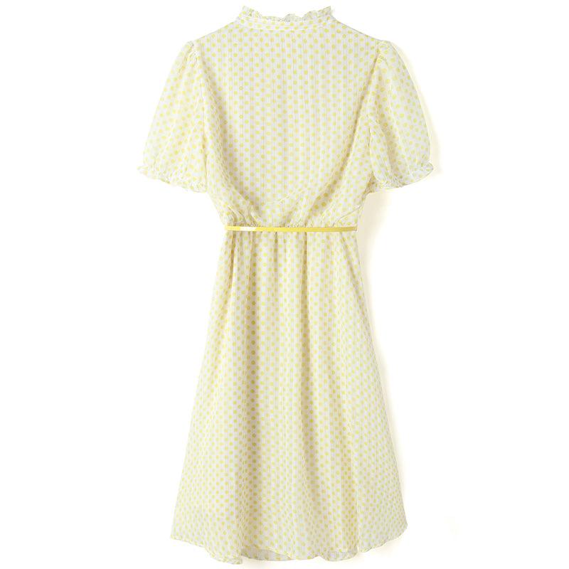 Golden Stripe Chiffon Polka Dots Dress GOELIA