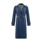 Denim Lapel Women Trench Coat With Belt GOELIA