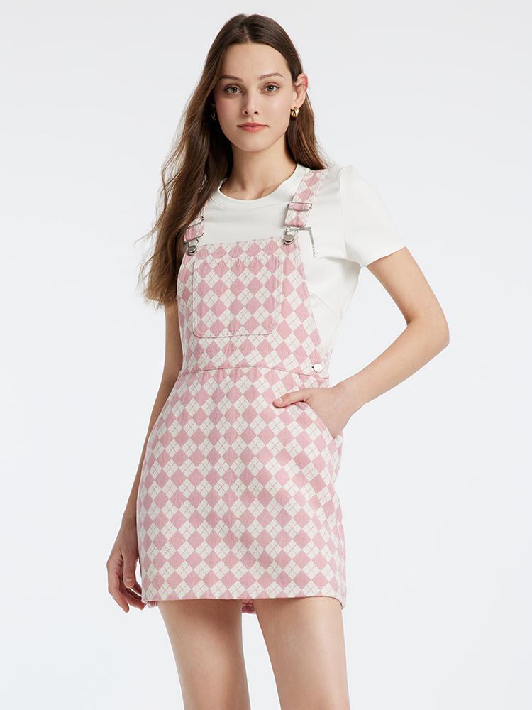 Pink Jacquard Denim Pinafore Dress GOELIA