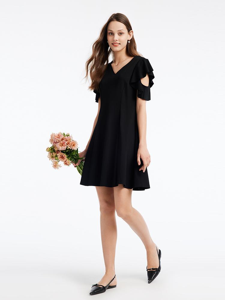 Ruffle Sleeve V-Neck Knit Dress GOELIA