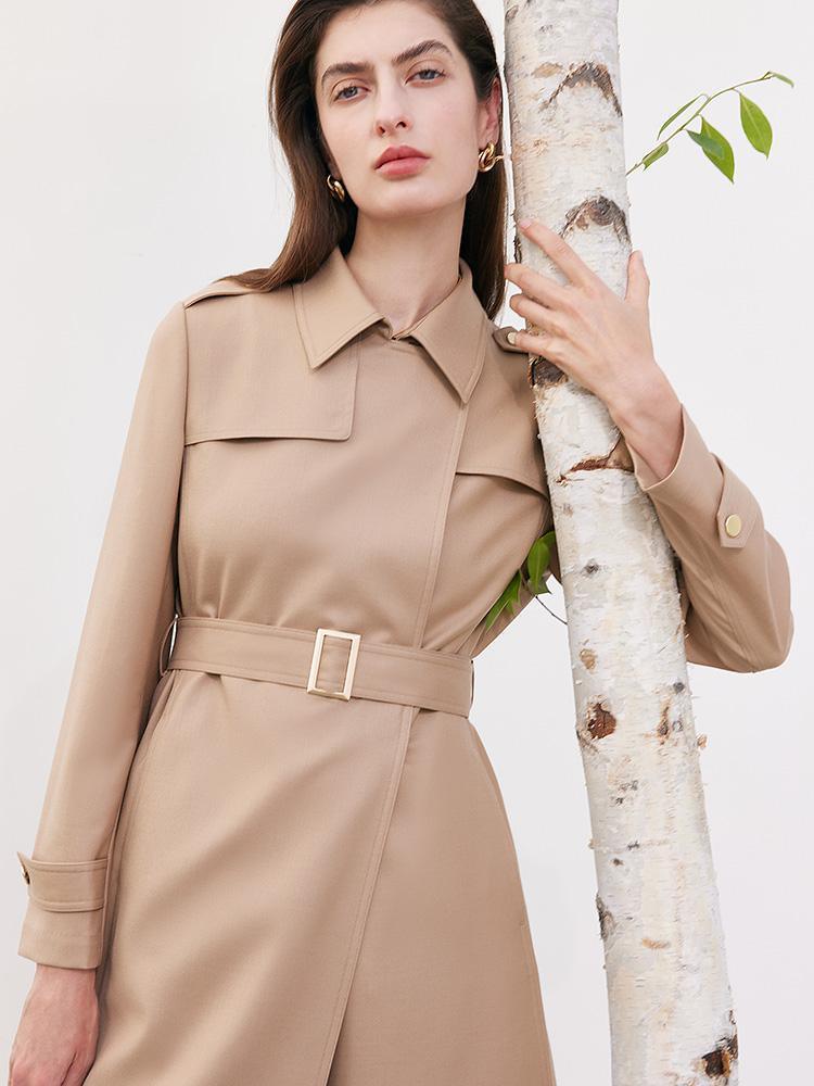 Worsted Wool Trench Coat With Belt GOELIA