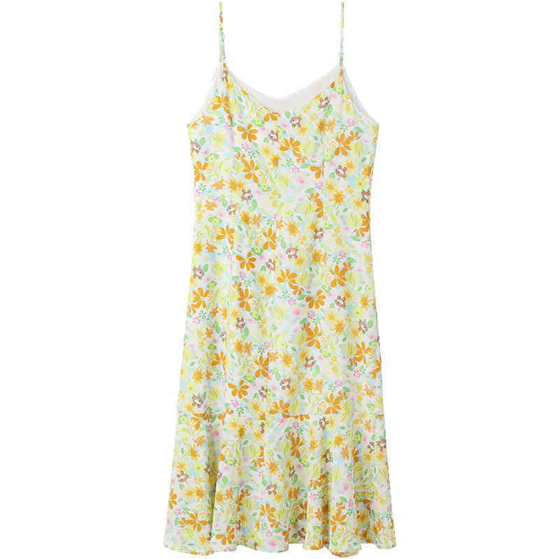 Lovely Printed Shirring Slip Dress GOELIA