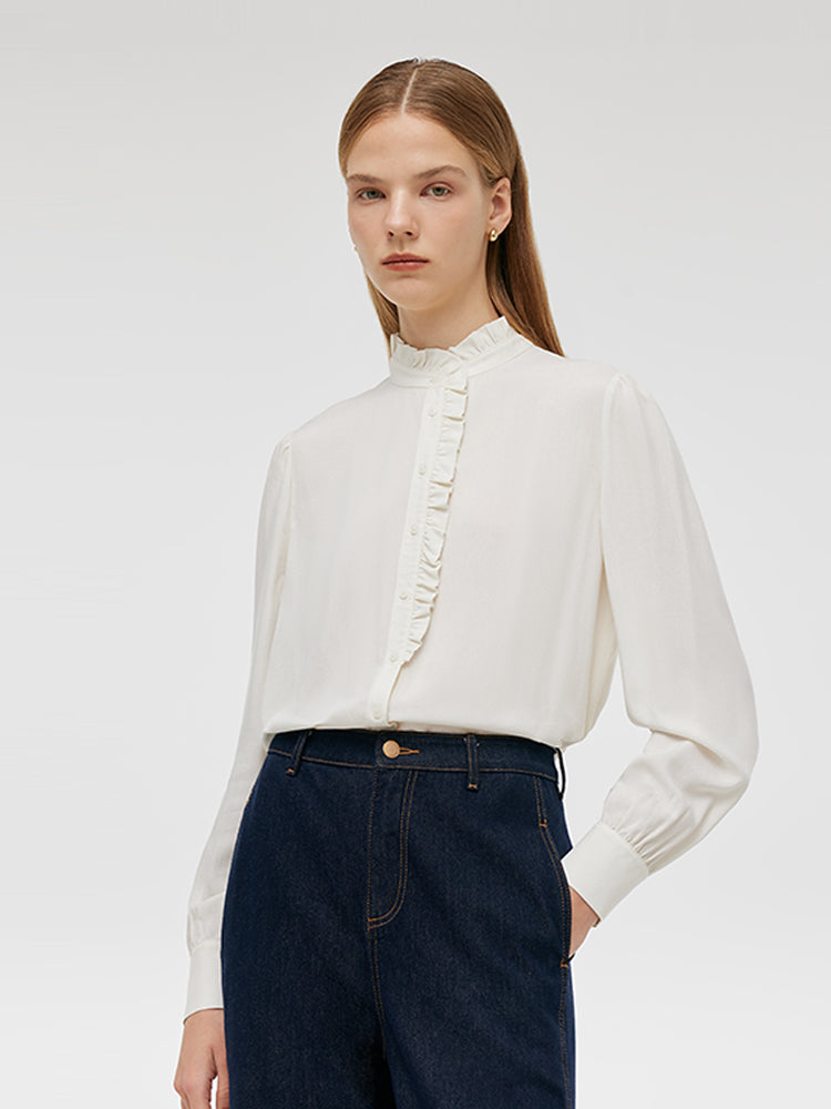 Ruffle Stand Collared Women Shirt GOELIA