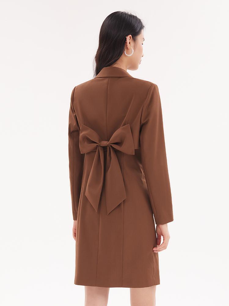 Detachable Bowknot Blazer And Midi Work Dress Two-Piece Suit GOELIA