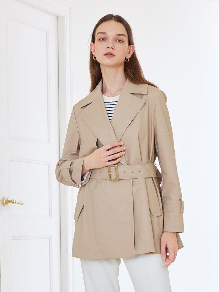 Crop Women Trench Coat With Belt GOELIA