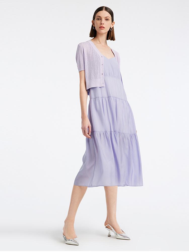 Purple Tencel Silk Spaghetti Dress GOELIA