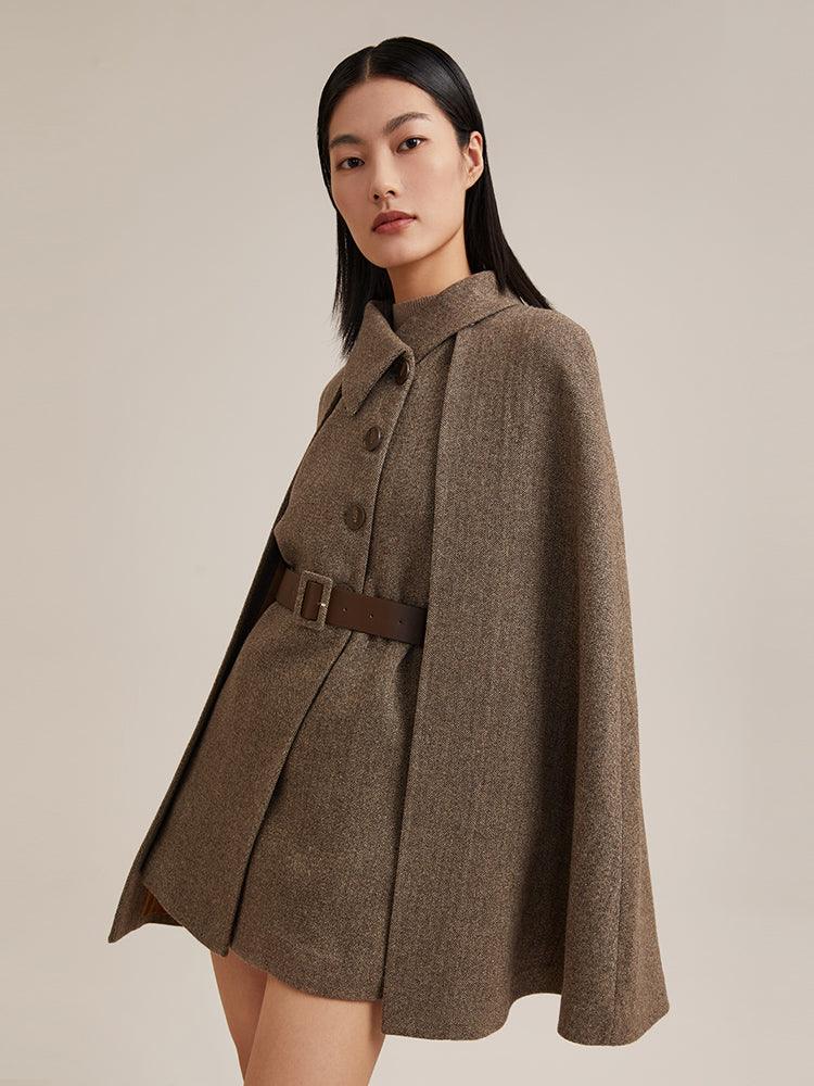 Coffee Brown Washable Wool Two-piece Cloak GOELIA