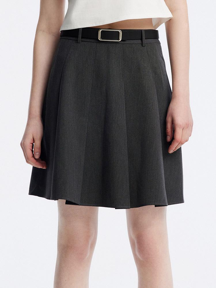 Reversible Pleated Mini Skirt With Leather Belt GOELIA