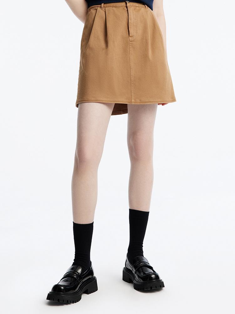 Camel A-Line Mini Skirt With Belt GOELIA