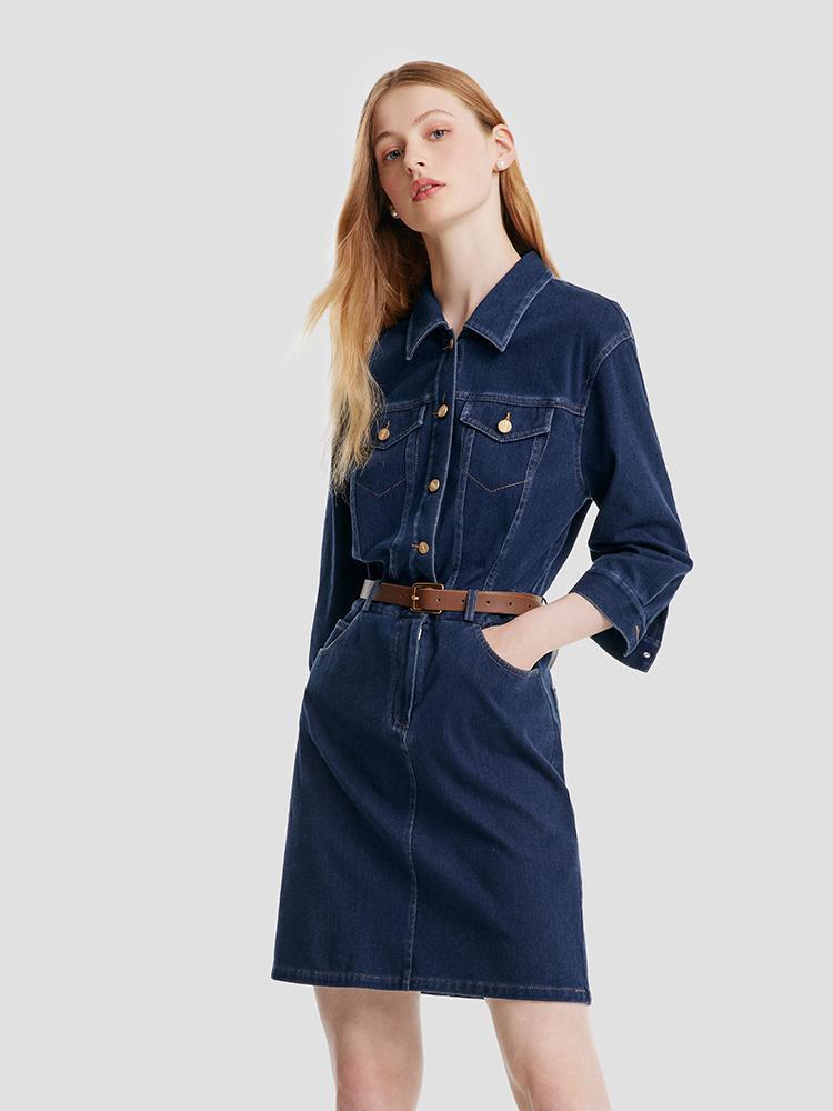 Denim Dress With Belt GOELIA