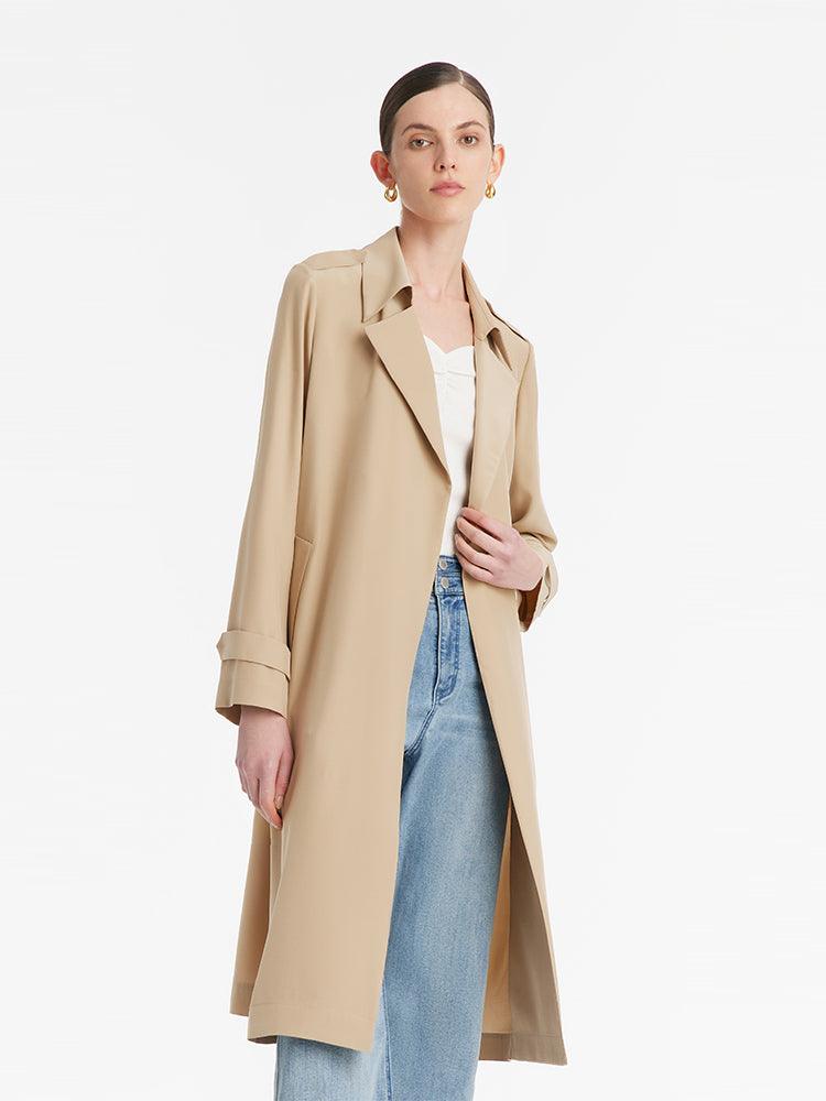 22 Momme Maulbeerseide umwickelter Damen-Trenchcoat mit Gürtel 