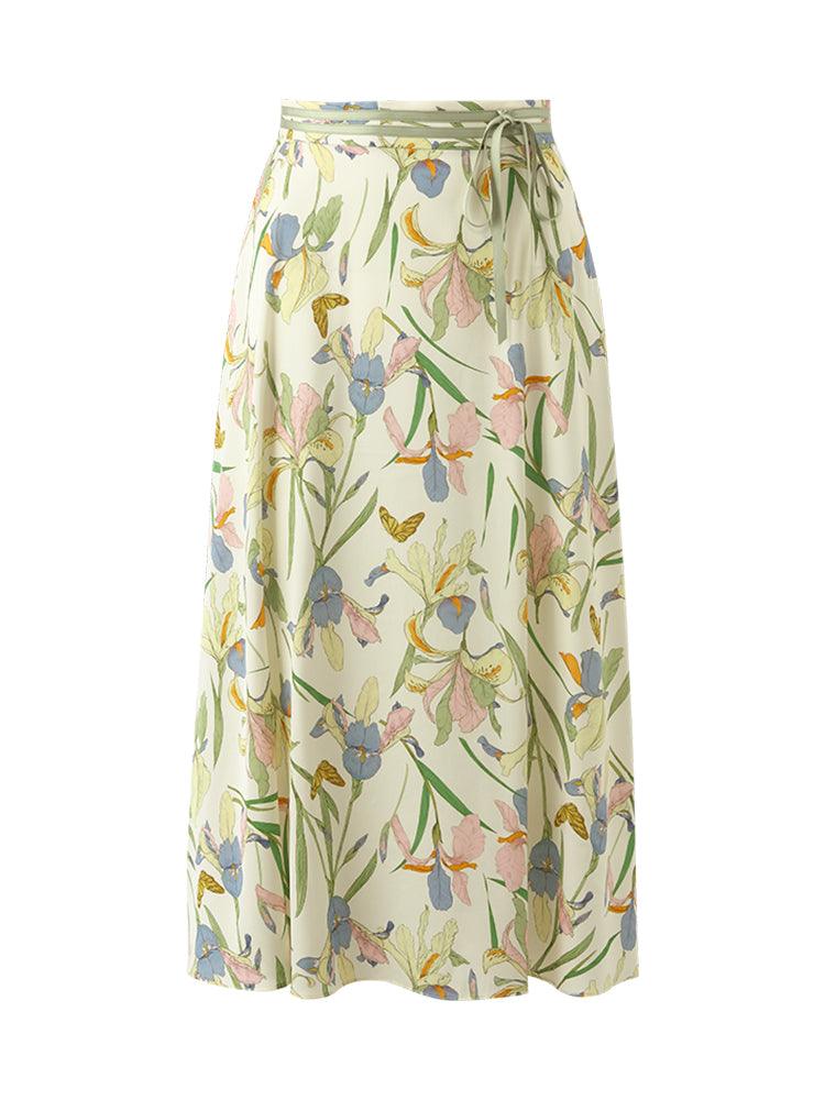 19 Momme Mulberry Silk Iris Printed Women Half Skirt GOELIA