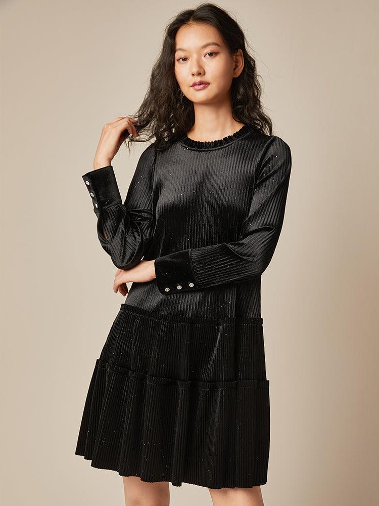 Velvet Pressed Pleated Dress GOELIA