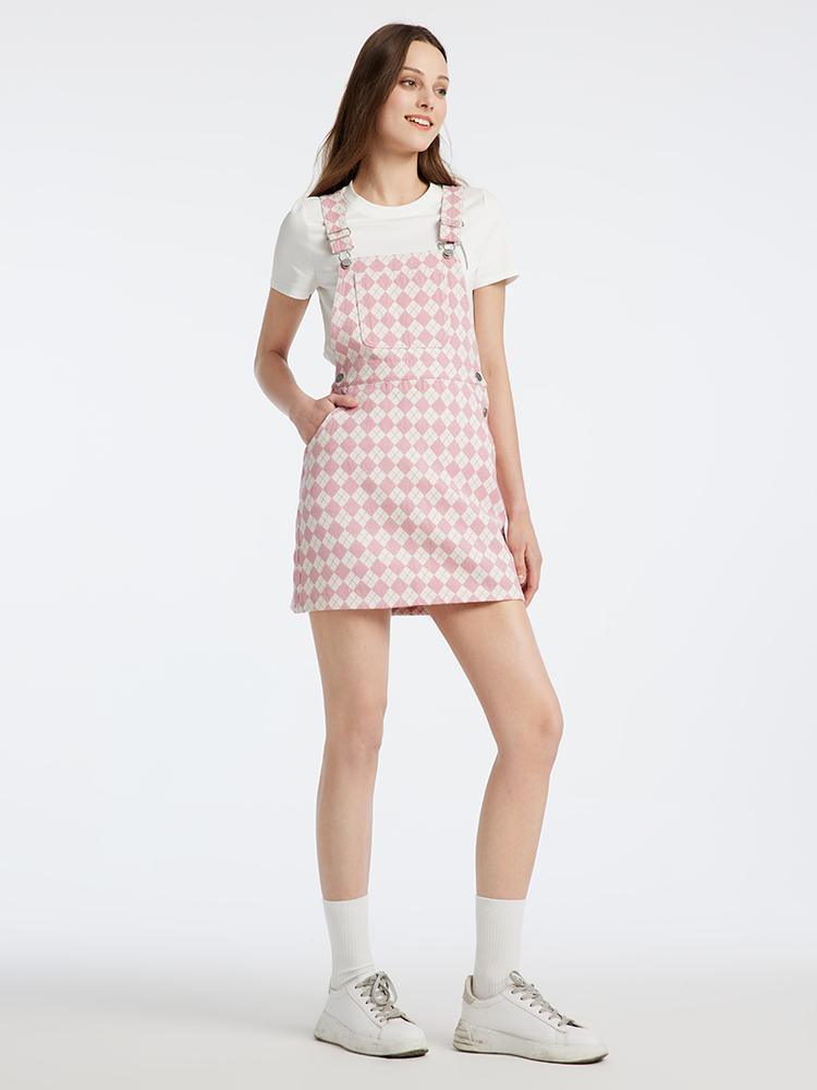 Pink Jacquard Denim Pinafore Dress GOELIA