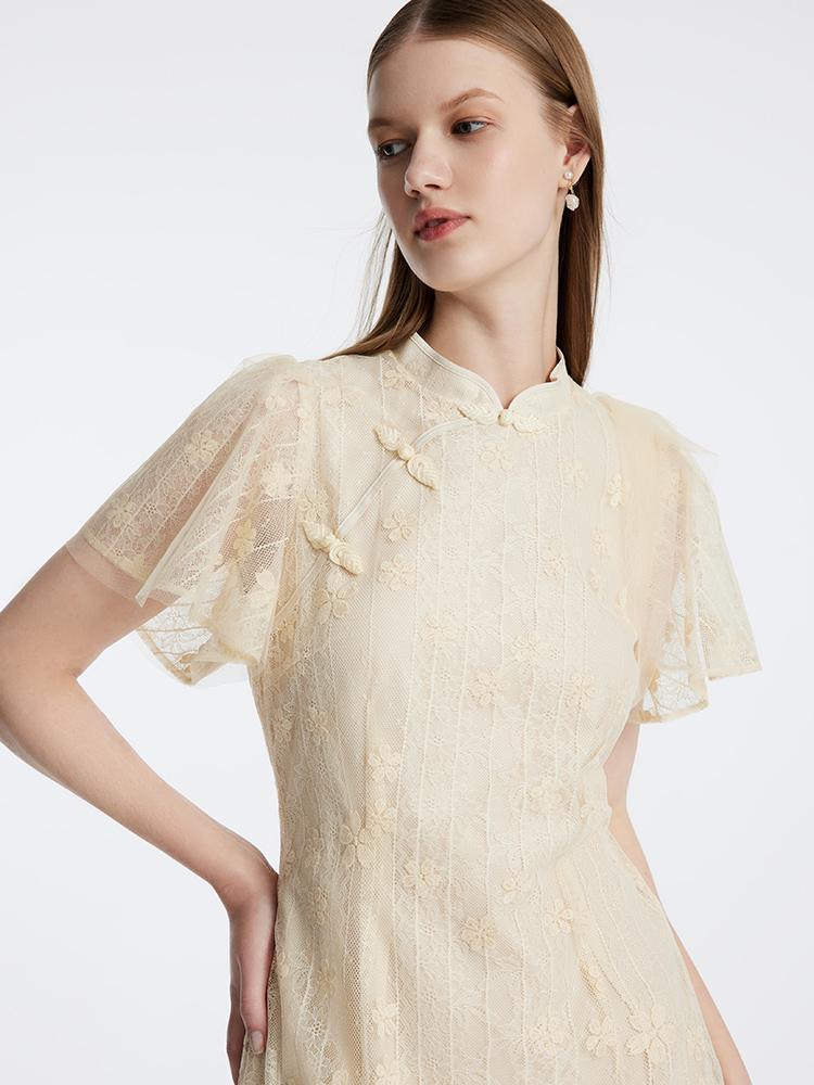 Lace Embroidered Cheongsam Midi Dress GOELIA