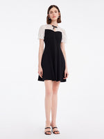 Patchwork Waist-Skimming Dress With Bowknot GOELIA