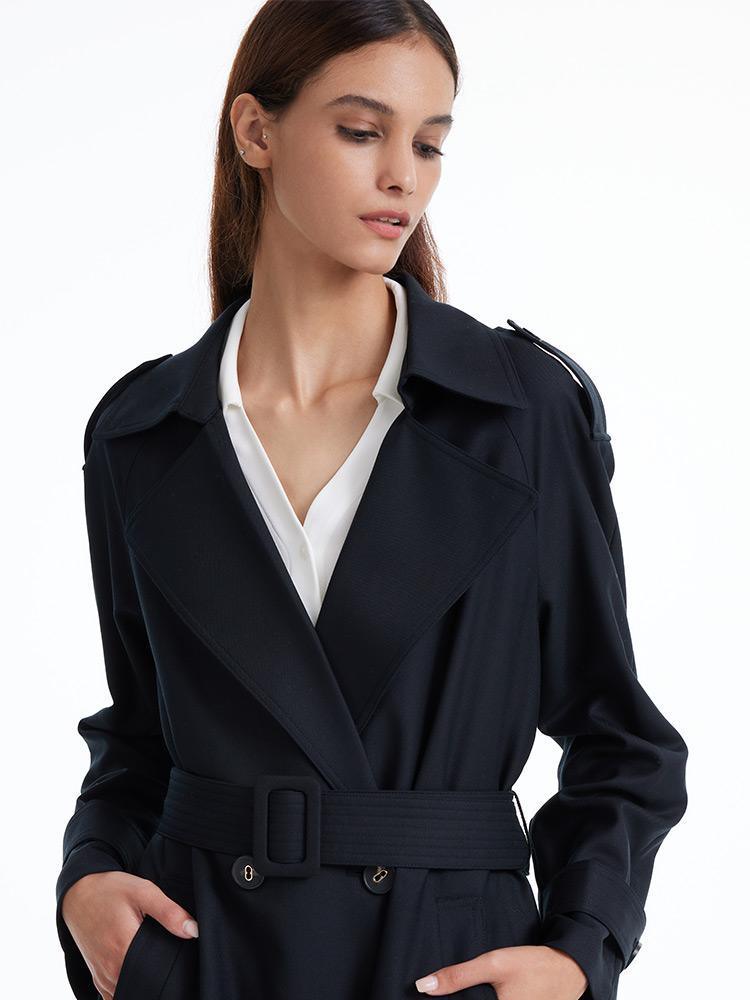 Worsted Wool Trench Double-Breasted Coat GOELIA