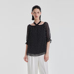 10 Momme Polka Dot Silk Neckline Top GOELIA