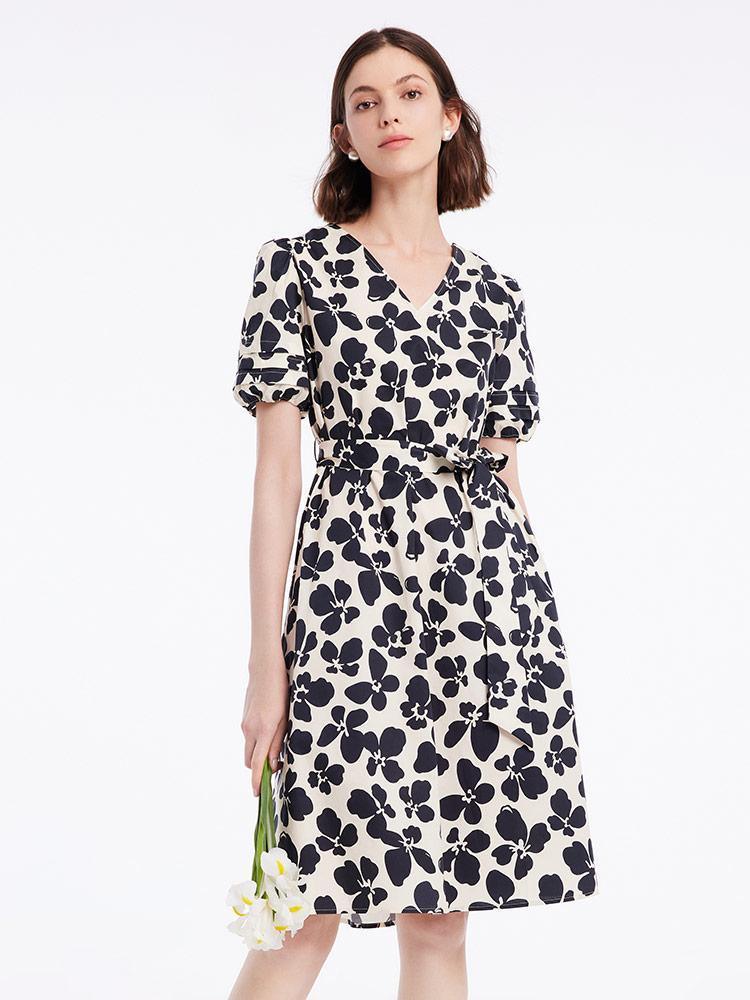 Black Floral V-Neck Dress GOELIA