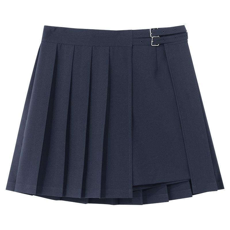 Navy Blue Reversible Style Pleated Skirt Shorts GOELIA